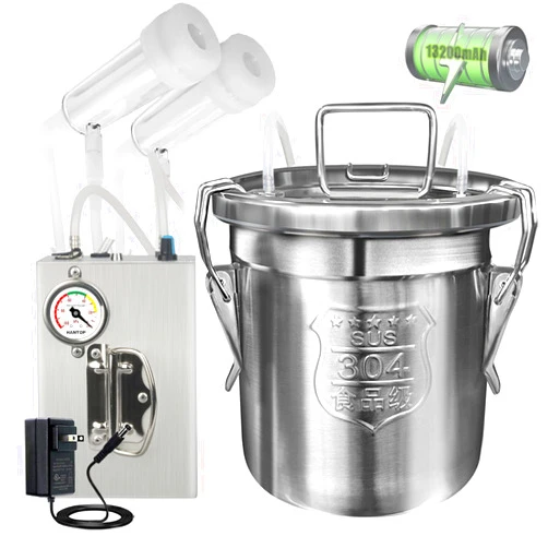 Hantop 6L Goat Milking Machine, Rechargeable Pulsation Speed Adjustable Vacuum Pump with Pressure Gauge, 304 Stainless Steel Bucket Goat Milker Machine (Pro Plus)