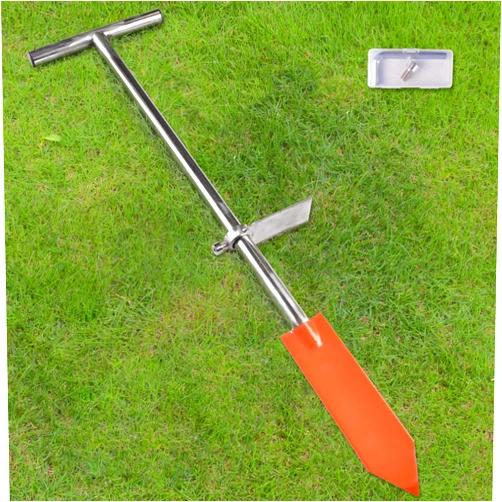Lichtund Dibble Bar Planting Tool with Foot Pedal, Stainless Steel Pole T-Handle Tree Planting Bar, Long Dibble Transplanting Spade Forestry Tools Triangle