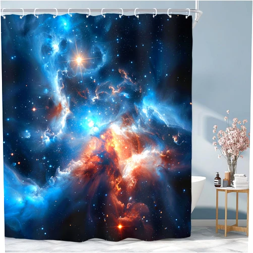 Riyidecor Galaxy Nebula Shower Curtain for Bathroom Decor 60Wx72H Blue Starry Sky Night Outer Space Fantasy Cosmic Universe Solar System Art Printed Fabric Polyester Waterproof 12 Pack Plastic Hooks