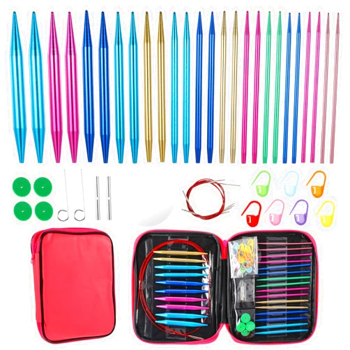 Grevosea 13 Pair Interchangeable Knitting Needles Set, 2.75mm~10.0mm Crochet HooksCircular Knitting Needle Set with Case for Handmade DIY Knitting with Knitting Accessories