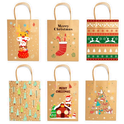 Landteek Fine 24 Christmas Kraft Gift Bags for Holiday Paper Gift Bags，8.1x5.9x3.2Inches with Handles Xmas Gift Bags,Christmas Goody Bags,Party Favors and Classrooms