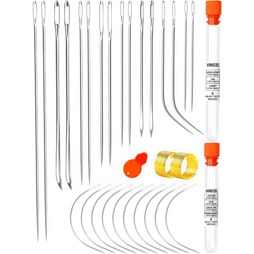 VONEEDL Heavy Duty Hand Sewing Needles Set - 26 Straight and Curved Hand Sewing Needles for Upholstery, Leather, Carpet, Canvas Repair and Sail Crafts
