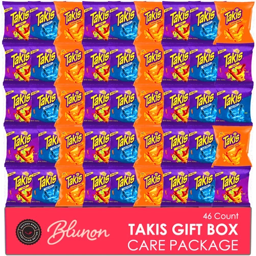 Blunon Takis Variety Pack Fuego, Blue Heat, and Intense Nacho Tortilla Chips - Fiery Spicy Snack Bag Care Package - Bulk Assortment Christmas Gift - Sampler Care Package Gift Box (46 pack)