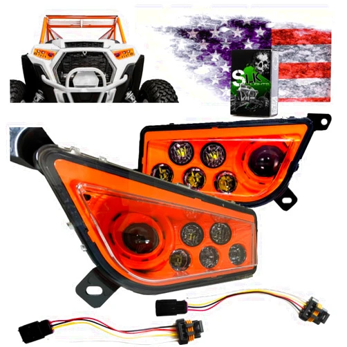 SLK Lights *2024 IMPROVED* RZR LED Headlight Non Halo compatible with Polaris General, Polaris RZR 900s, Polaris Razor 1000 XP Turbo (Fits: 2014-2024) (Orange Non Halo)