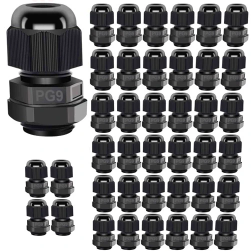 Gebildet Cable Gland, PG9 Plastic Waterproof Adjustable 4.0-8mm Cable Gland Joint with Gaskets, M16*1.5 Wire Connector, Wire Protector (Pack of 40, Black)