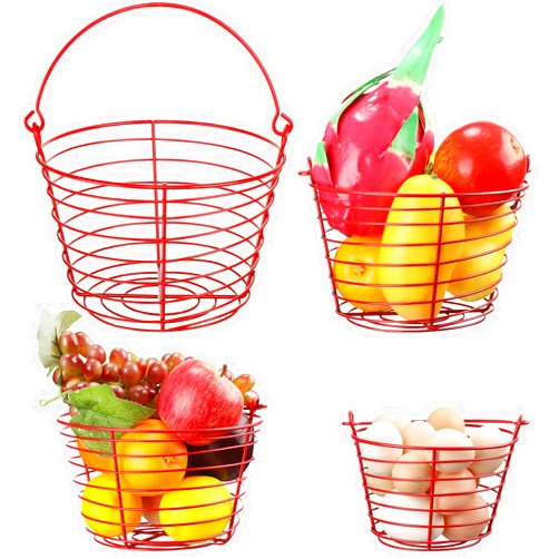 Patelai 4 Pieces Egg Baskets for Collecting Fresh Eggs with Handle Chicken Wire Egg Basket Metal Storage Basket for Gathering Transporting Eggs Fruit Food Farmhouse Kitchen Decoration 4 Size(Red)