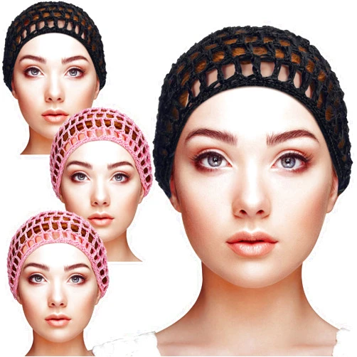 Geyoga 4 Pieces Mesh Crochet Hair Net Rayon Knit Snood Hat Thick Short Women Hairnet Snoods Cover Ornament for Sleeping