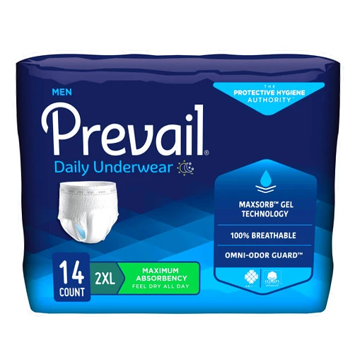 Prevail Mens Protective Daily Underwear - Size 2X-Large - Maximum Absorbency - 14 Count
