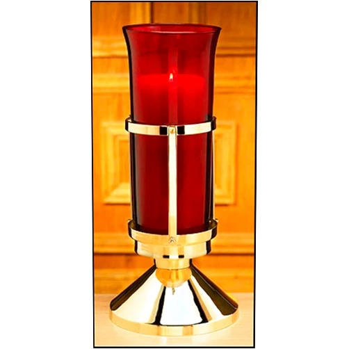 Stratford Chapel Brass Sanctuary Lamp with Ruby Glass Globe, 13 Inch