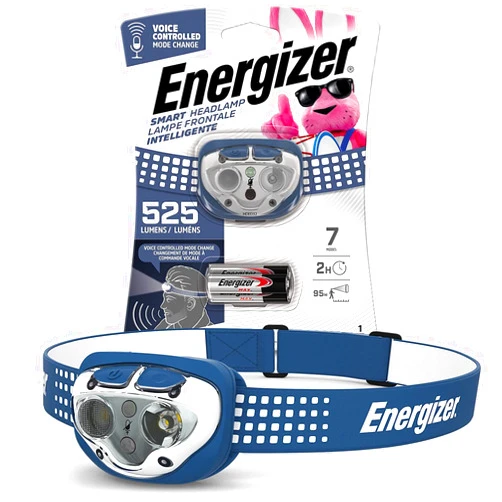 Energizer Headlamp SMART LED with Voice Activation, Ultra Bright 500+ Lumens, IPX4 Water Resistant Head Light for Camping, Home, Emergency Power Outage (Batteries Included)
