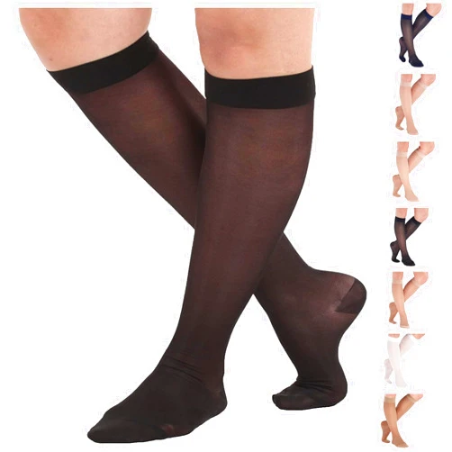 ABSOLUTE SUPPORT Made in USA - Travel Sheer Compression Socks 15-20mmHg for Women - ATRAVEL101