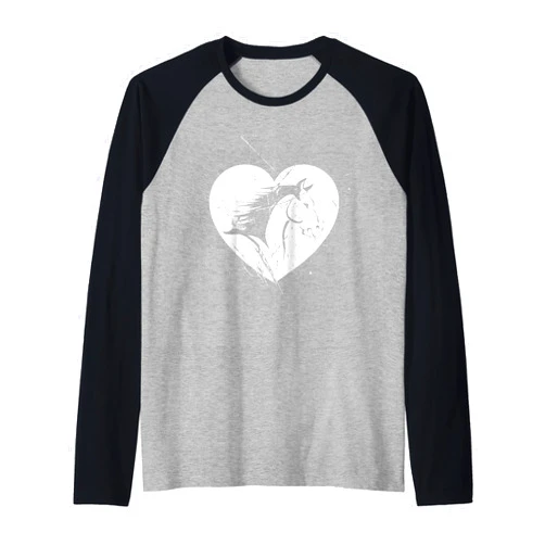 Schöner Pferdekopf im Herz Reiterin Pferdemädchen Heart Horse Head Rider Love Riding Horse Love Rider Raglan Baseball Tee