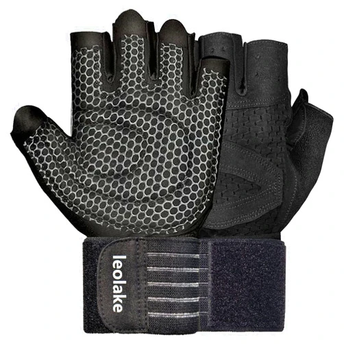 Leolake Ventilated Weight Lifting Gym Workout Gloves Full Finger with Wrist Wrap Support for Men & Women, Full Palm Protection, for Weightlifting, Training, Fitness, Hanging, Pull ups