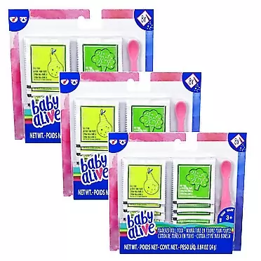 Mighty Mojo Baby Alive Powdered Doll Food Pack of Three - Includes 24 Packs of Food & 3 Spoons - Food for Baby Alive Doll