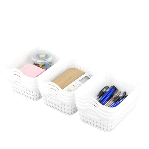 Sandmovie Small Plastic Weave Storage Baskets, Desktop Baskets, White, 12 Packs