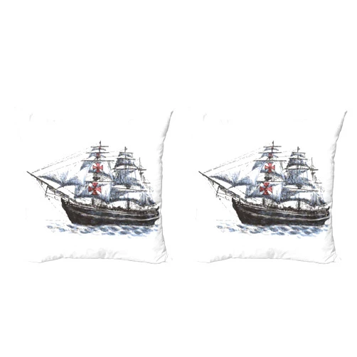 Ambesonne Vintage Decorative Throw Pillow Case Pack of 2, Old Aged Columbus Ship Sailing in The Imaginary Atlantic Ocean Voyage Journey Print, Couch Bedroom Living Room Cushion Cover, 18