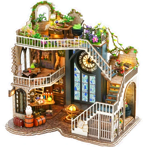 Roroom DIY Miniature and Furniture Dollhouse Kit,Mini 3D Wooden Doll House Craft Model,Creative Room Idea for Valentine's Day Birthday Gift(Book Outside The Book) (LV003-Dust Cover)