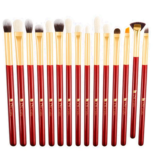 DUcare Eye Makeup Brushes 15pcs Red Eyeshadow Makeup Brushes Set with Soft Synthetic Hairs & Real Wood Handle for Eyeshadow, Eyebrow, Eyeliner, Blending