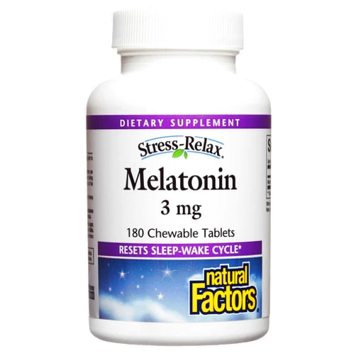 Natural Factors Stress-Relax Melatonin 3 mg by Natural Factors, Natural Sleep Aid, Resets the Sleep-Wake Cycle, 180 chewable tablets (180 servings), Peppermint Flavor