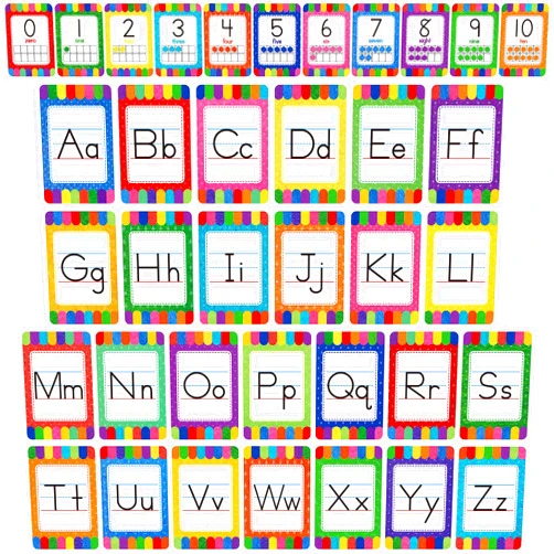 Gethelud Alphabet Bulletin Board Set, 37 PCS ABC Wall Decorations 26 Upper/Lower Case Letters plus 0-10 Numbers Small Posters for Preschool, Kindergarten Classroom Playroom Bedroom Decorations for Students
