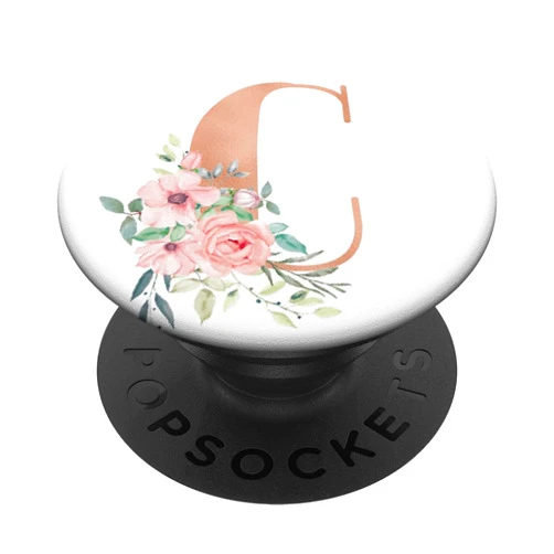 Castlepop Rose Blush Floral Monogram Letter C Pretty Pink Flowers PopSockets PopGrip: Swappable Grip for Phones & Tablets PopSockets Adhesive PopGrip