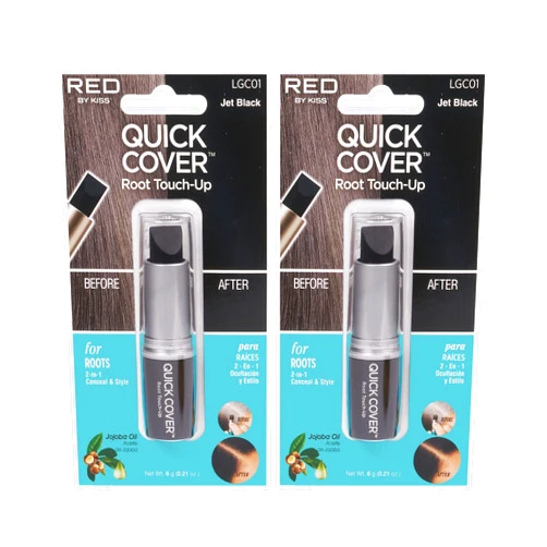 KISS RED by Kiss Quick Cover Root Touch Up Stick Type 2PCS Water-Resistant Temporary Gray Concealer Cover Up Brush for Hair and Beard (Jet Black)