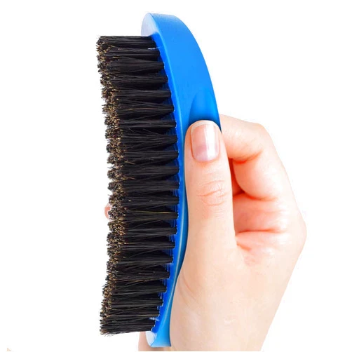 Aosina Medium Palm Wave Brush with Pure Black Boar Bristles - For Men's 360 Waves on Thin and Normal Hair (Blue)
