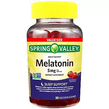 Nick & Hannah Spring Valley Vegetarian Melatonin Gummy Supplement, 5 mg, 180 Count + 1 Mini Pill Container (Color Varies)