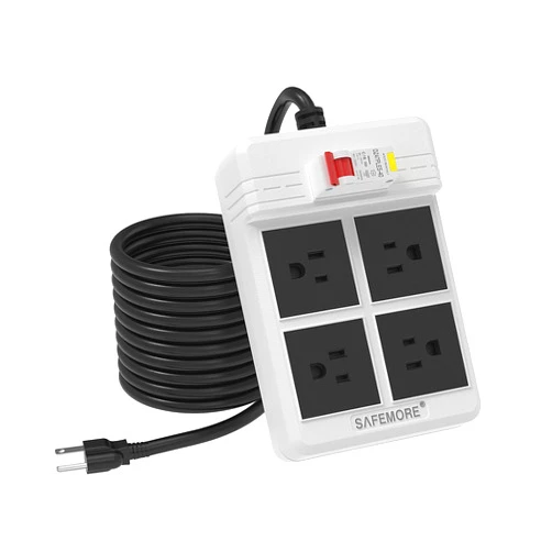 SAFEMORE GFCI Power Strips with 9.84 FT Heavy Duty Extension Cord, 4 Gang Sockets 15A Fused SAFEMORE Power Strip 1875J with 30mA RCBO Leakage Protection, for Workshop Garage RV Indoor (White)
