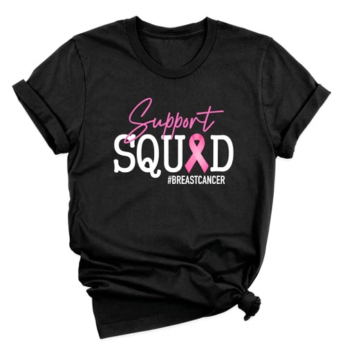 Handmade Breast Cancer Warrior Support Squad Shirt, Cancer Gifts For Women, Breast Cancer Warrior Shirt Women, Cancer Awareness Shirts, Motivational Shirt, Cancer Fighter Support Team Shirt (Unisex M, Black)