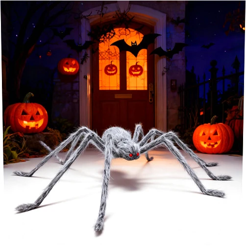 GGBOVVO Halloween Big Spider Ornament 4Ft Silvery Soft Hairy Horror Spider Halloween Outdoor Courtyard Suitable for Festival Parties baise