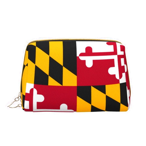 Trukd Maryland State Flagmakeup Bag Organizer,Toiletry Cosmetic Bag,Zipper Pouch Brushes Storage Case(Large)