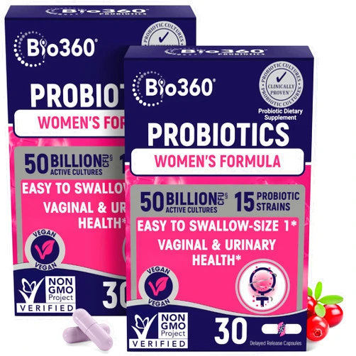 Bio360 Probiotics for Women Vaginigal Health - Supports pH Balance, Vaginal, Urinary, & Digestive Health - 50 Billion CFU & 15 Unique Strains for Healthy Vaginal Odor & Vaginal Flora - Shelf Stable