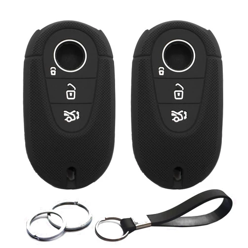 INFIPAR 2pcs Compatible with Mercedes Benz G C S E SL CLE GLC EQE EQS 300 350 450 500 560 580 SL AMG Maybach Key Fob Cover Case Key Chain Protector Keyless Entry Remote Holder