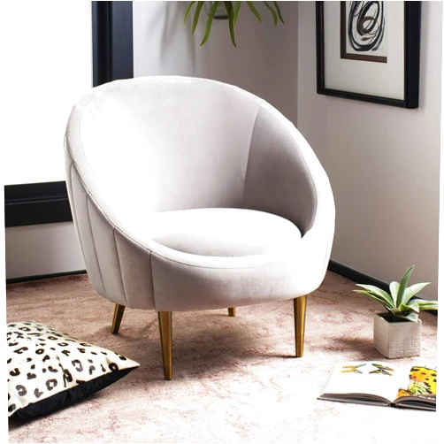 Safavieh Couture Home Razia Retro Glam Pale Taupe Velvet Channel Tufted Tub Chair