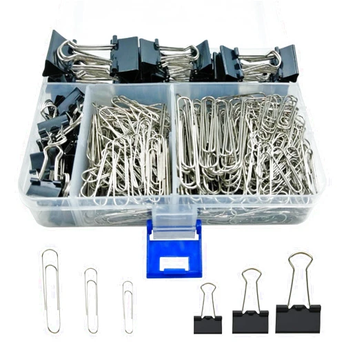 DXMWWTP 340 PCS Paper Clips and Binder Clips Assorted Sizes, Large Medium Small Silver Paperclips&Black Binder Clip Set for Home&School&Office Document Organizing,Supplies Desk Essentials in Container