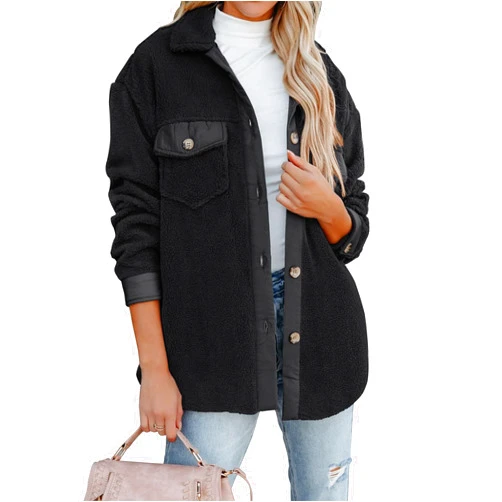 ZESICA Womens Winter Casual Sherpa Fleece Jacket Long Sleeve Button Solid Warm Fuzzy Outwear Coat Pockets