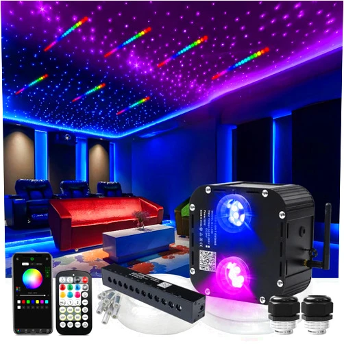 AZIMOM Updated Dual Color 50W Twinkle Fiber Optic Starlight Kits Mixed1330pcs 16.4ft Strands, RGB Meteor Shooting Star, Sound Activated APP/Remote Control Theater Ceiling Home Shop Lobby Roof Decor