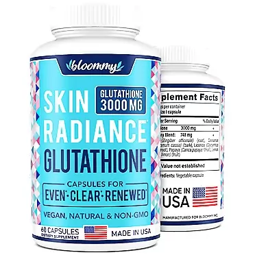 BLOOMMY Glutathione Supplement 3000 MG - Made in USA - Natural Skin Brightening Treatment - Vegan Glutathione Capsules for Even Skin Tone - Dark Spots & Hyperpigmentation Relief - Non-GMO - 60 Pills