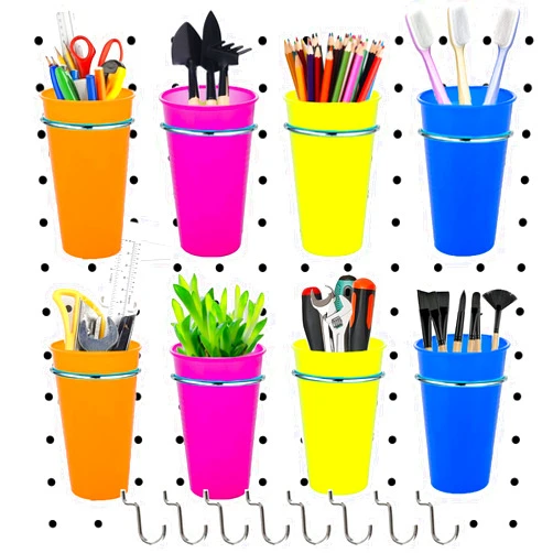 Yearny 8 Sets Pegboard Bins with Rings, Ring Style Pegboard Accessories with 8Pegboard Cups 8Pegboard Hooks,Pegboard Organizer Baskets Pegboard Hooks Kit for Organizing Storage