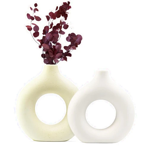 PriPey White Ceramic Vase Set of 4, Donut Vase for Pampas Grass, Minimalist Nordic Style Modern Vase for Wedding, Dinner, Party, Living Room, Office, Bedroom, and Decorative Gift
