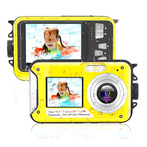 Kaisoon Tech Underwater Camera 10FT Waterproof Digital Camera HD 2.7K 48MP Video Waterproof Camera Selfie Dual Screen 16X Underwater Camera for Snorkeling