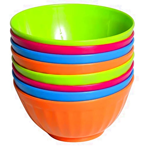Klickpick Home 6 Inch Plastic Bowls Set of 8-28 ounce Large Plastic Cereal Bowls Microwave Dishwasher Safe Soup Bowls - BPA Free Bowls 4 Bright Colors (2 of Each Color)