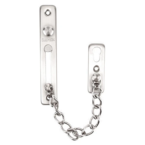 KRYVLEXA Heavy Duty Door Chain Lock - 304 Stainless Steel, Spring Loaded Pushbutton Latch, Child & Pet Proof, No-Drill Installation for Interior,Front,Hotel Doors (Brushed Silver)