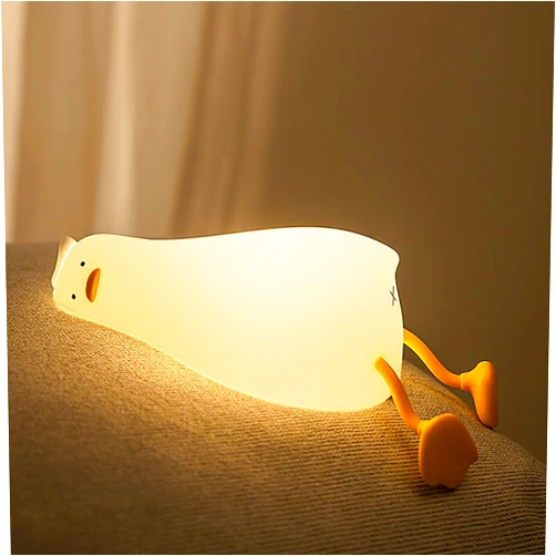 Jurliful Lying Flat Duck Night Light, LED Kids Night Light, 3 Level Dimmable Nursery Nightlight,Cute Soft Silicone Duck Lamp，Rechargable Bedside Touch Baby Night Light for Bedroom,Funny Gift.
