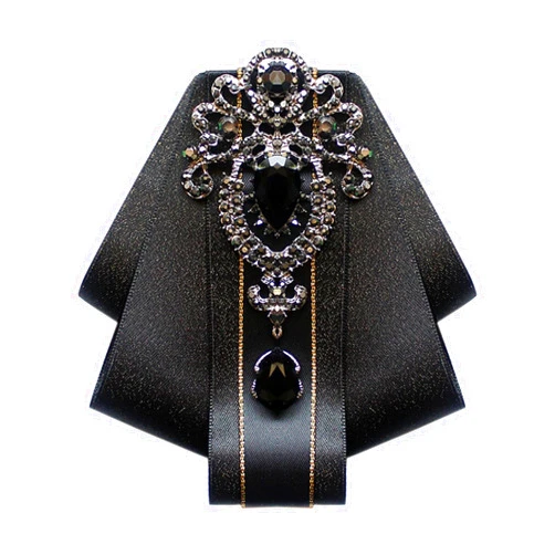 MOHSILY Bow Ties for Men Wedding Suit Banquet Dress Fashion Silk Solid Pre-Tied Crystal Brooch Pins Bow tie