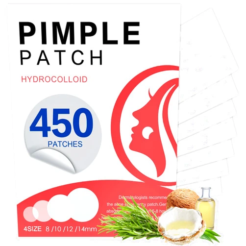 YHOVID 450 Pimple Patches for Face, Hydrocolloid Acne Patches for Zit Covers, Invisible Skin Stickers for Blemish Spot Treatment, 4 Sizes, with Salicylic Acid, Tea Tree & Coconut Oil