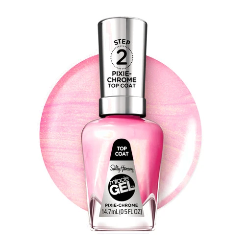 Sally Hansen Miracle Gel Nail Polish Special Effect Top Coat | Salon Quality, Gel-Like Formula, Two-Step System, No UV Light Needed, Long Lasting | 111 Pixie Chrome | Sheer Glittery Pink Nail Polish