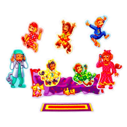 Little Folk Visuals Five Monkeys Jumping on The Bed Precut Flannel/Felt Board Figures, 9 Pieces Set