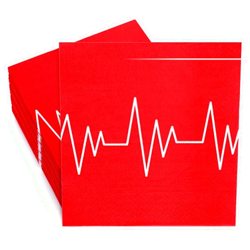 Whaline Nurse Theme Paper Napkins 6.5 x 6.5 Inch Red Heart Rate Printed Disposable Luncheon Napkins Doctor Grad Lunch Napkins for Nurse Graduation Dinner Buffet Tableware Party Supplies, 100 Pack